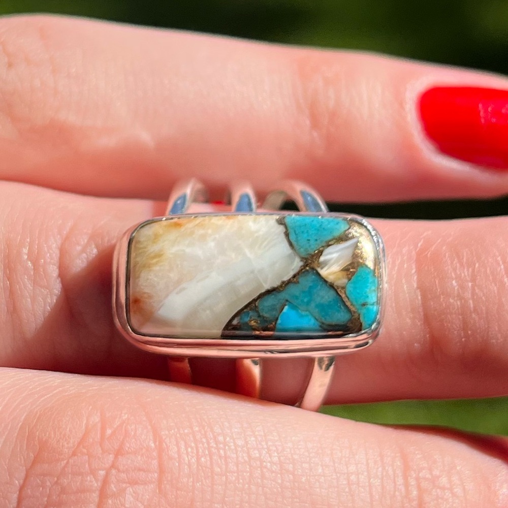 Genuine Oyster Copper Turquoise Sterling Silver ring
